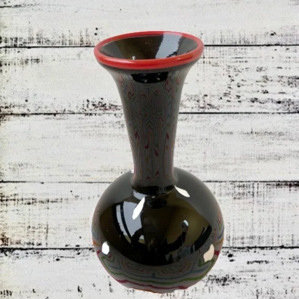 Viscosity Aloysi and Graham Vase Art Studio Glass Black + White